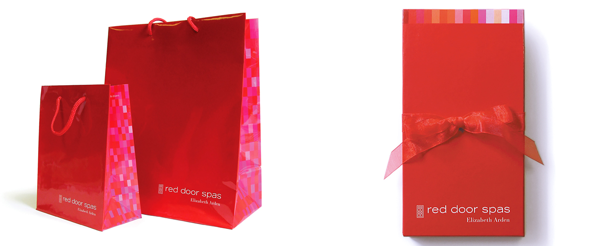 Red Door Spas branded bags and packaging
