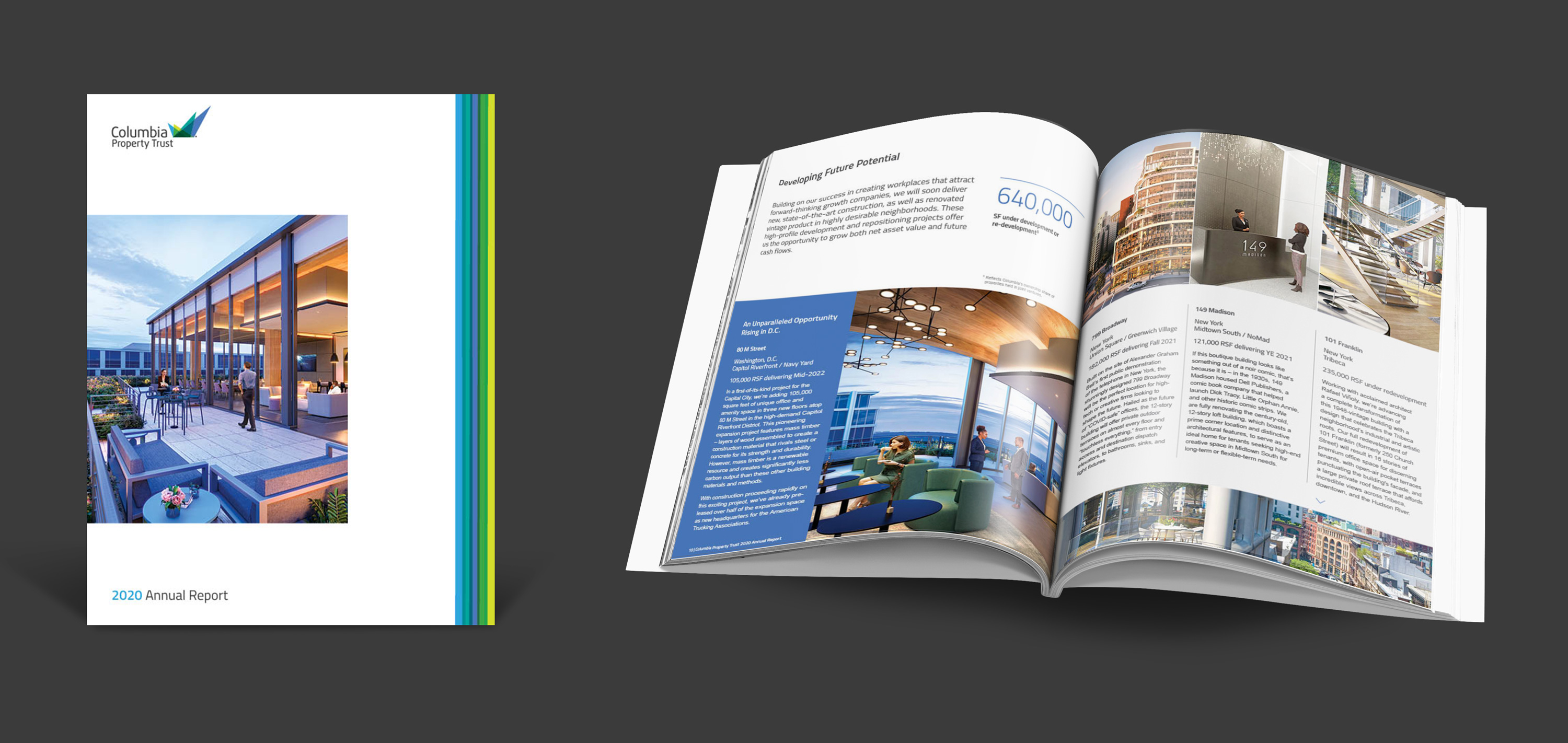 a cover and spread of the CXP annual report