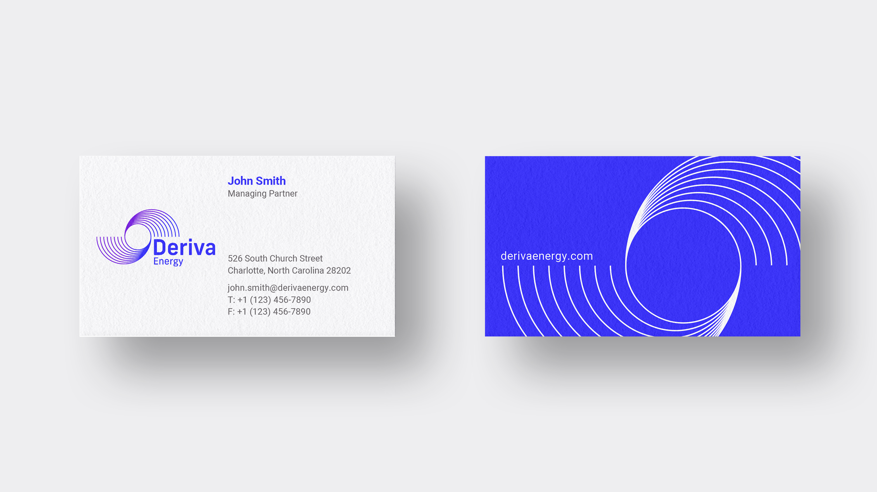 deriva business card with logo and employee information