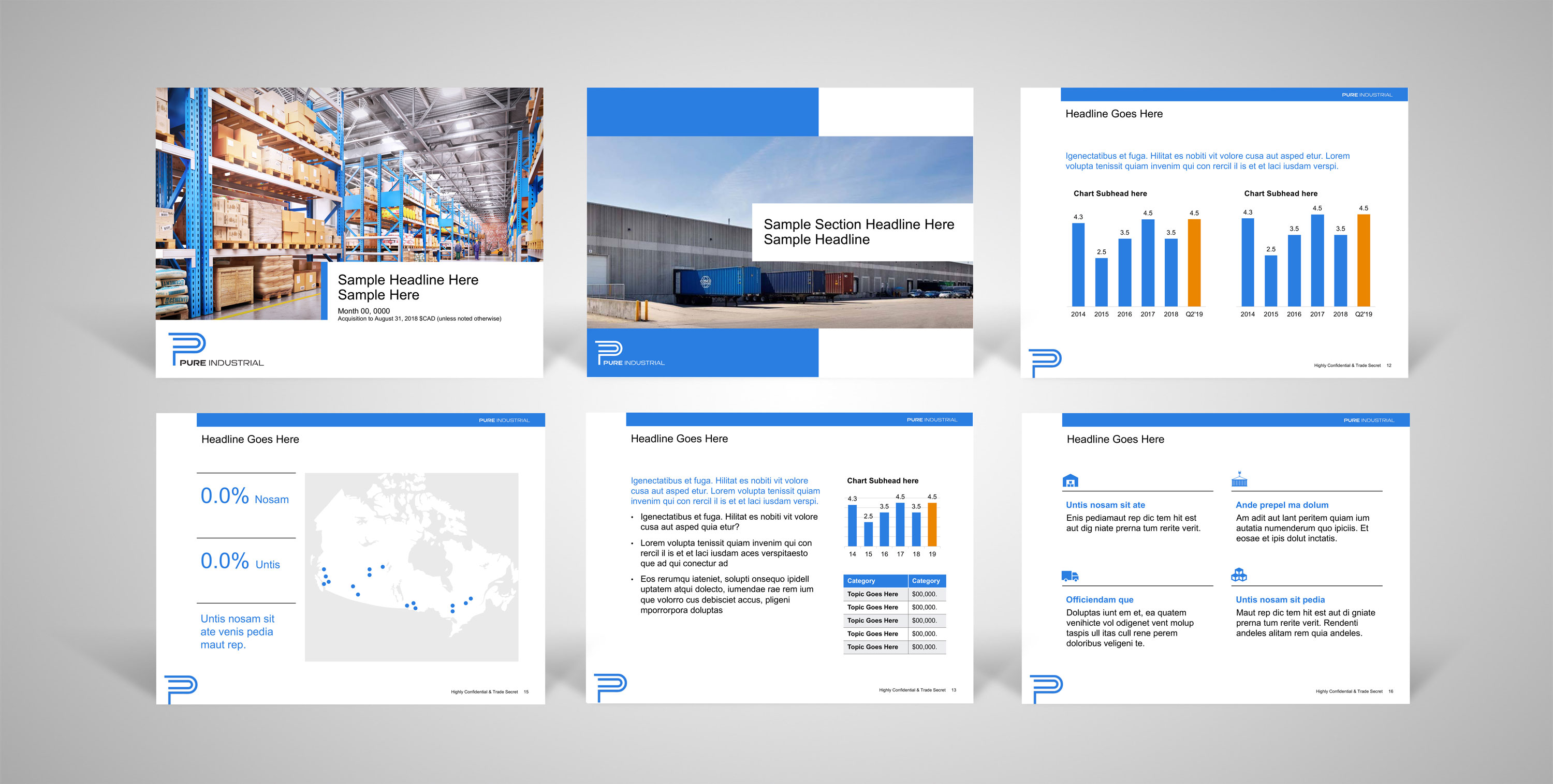 Pure Industrial PowerPoint Slide Layouts, Covers and Infographics Shown