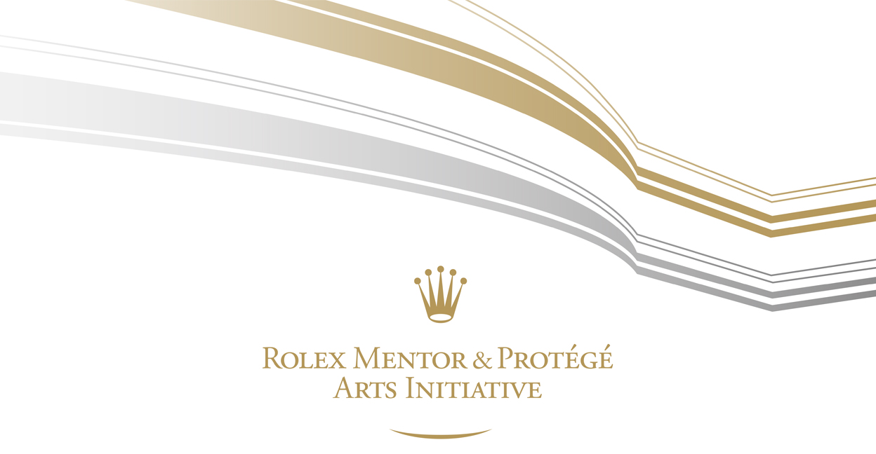 silver and gold lines of different thickness with the  Rolex text Mentor and Protégé Arts Initiative