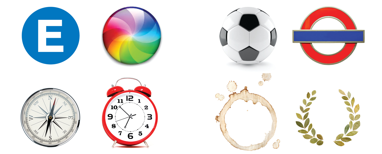 layout of circular objects such as a soccer ball, a clock, a compass, and more