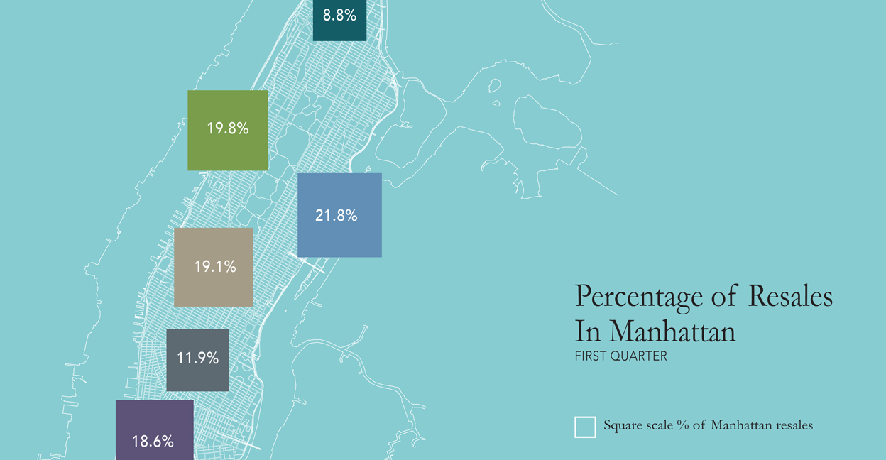 map of manhattan showing percentage of resales in the city