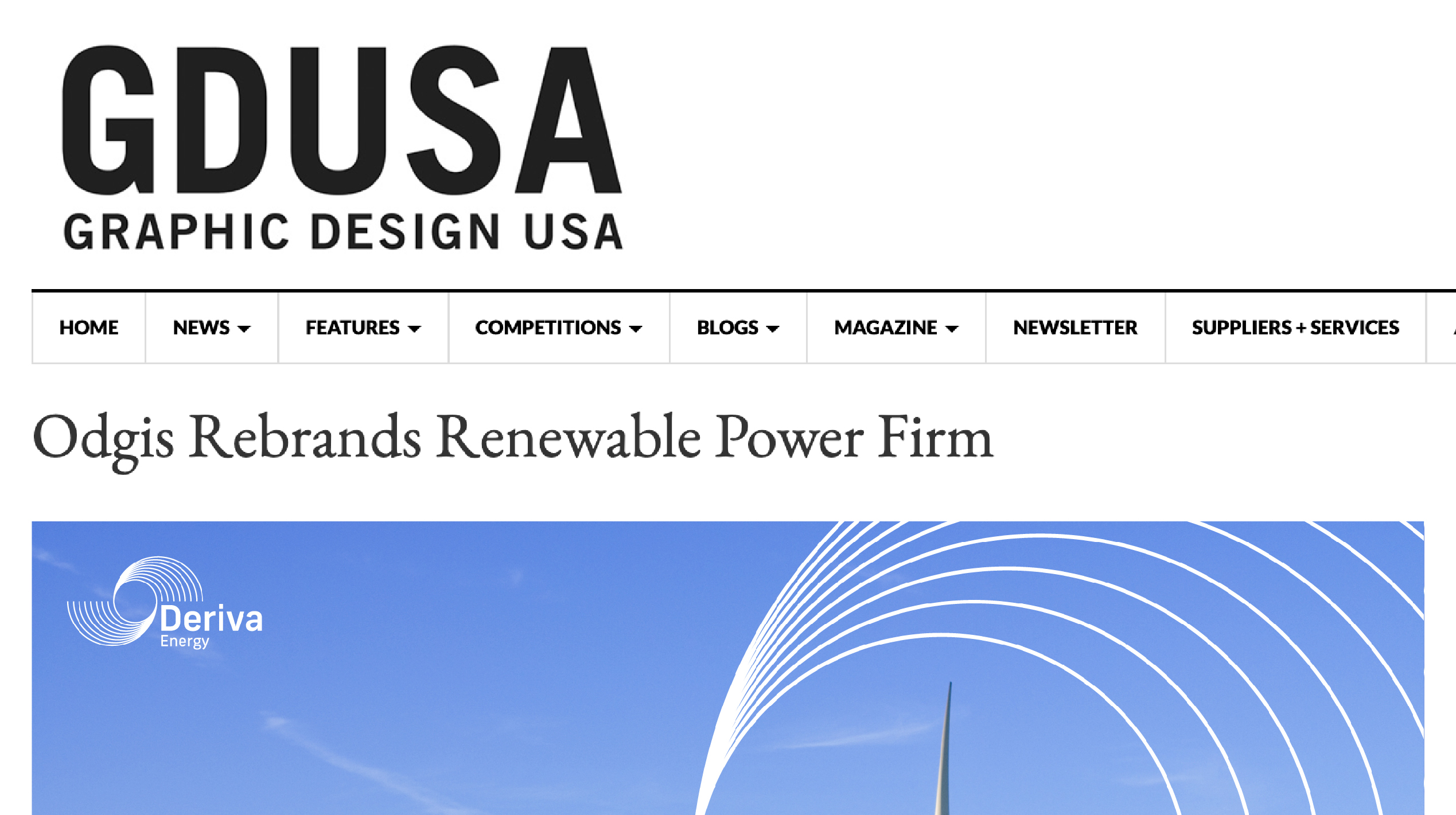 GDUSA article featuring Odgis + Co's work for Deriva Energy