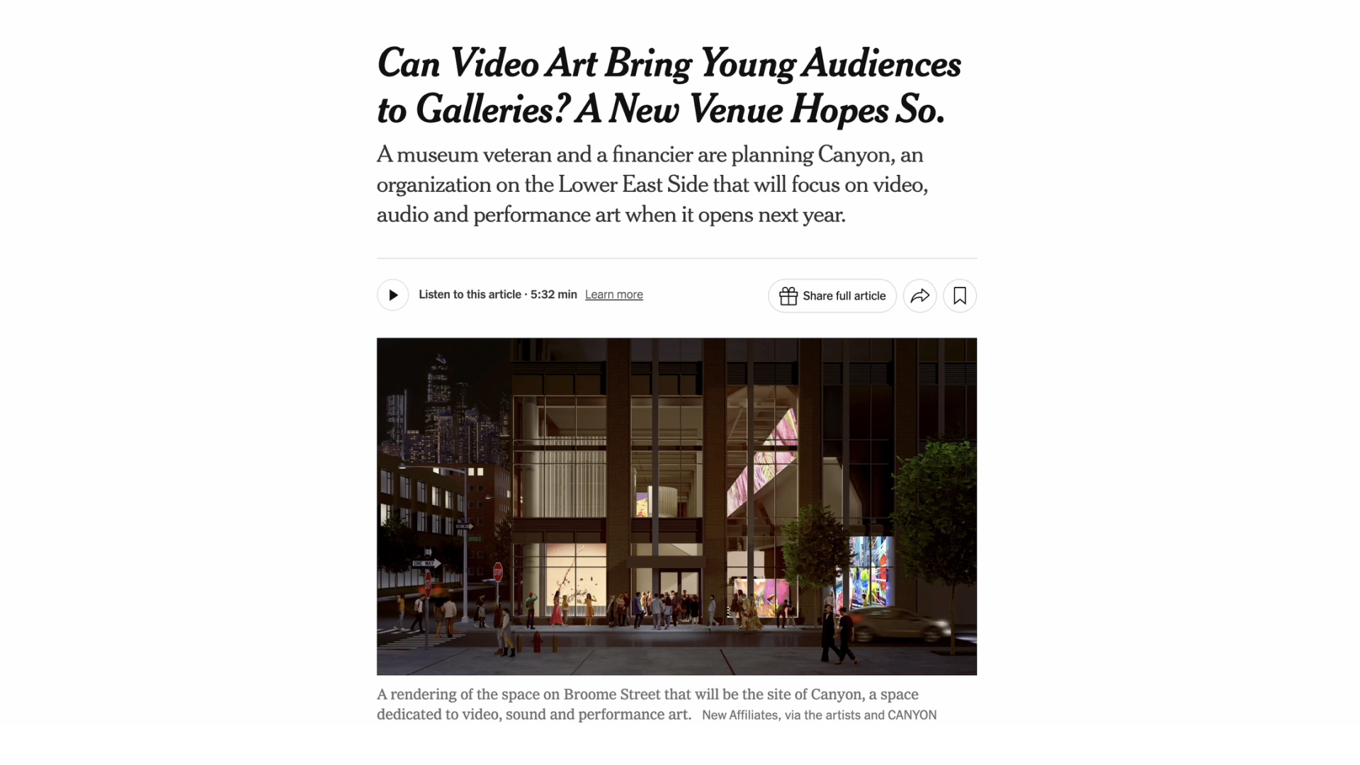 Canyon Featured in The New York Times, Artnet, ARTnews, and more