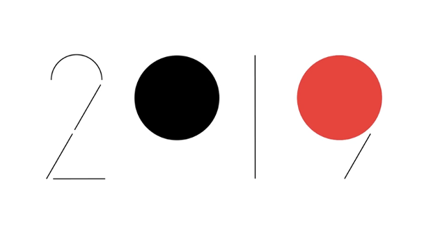 2019 made out of lines and black and red circles