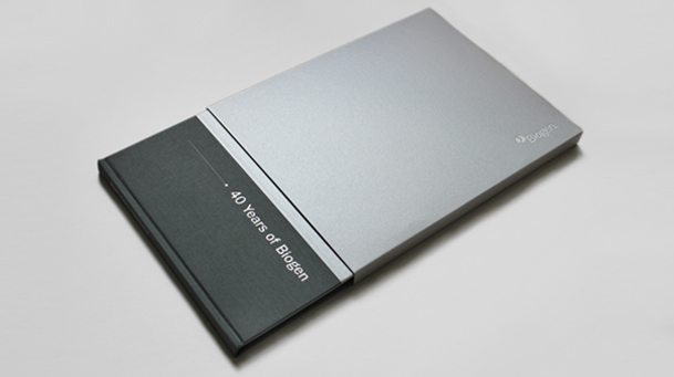 Photo of book cover showing the dark gray book cloth and silver paper