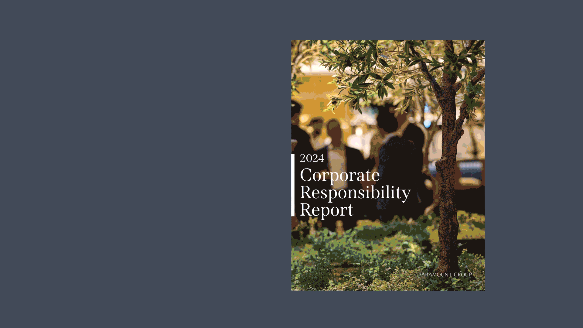 Animation flipping through key pages of Paramount's 2024 Corporate Responsibility Report