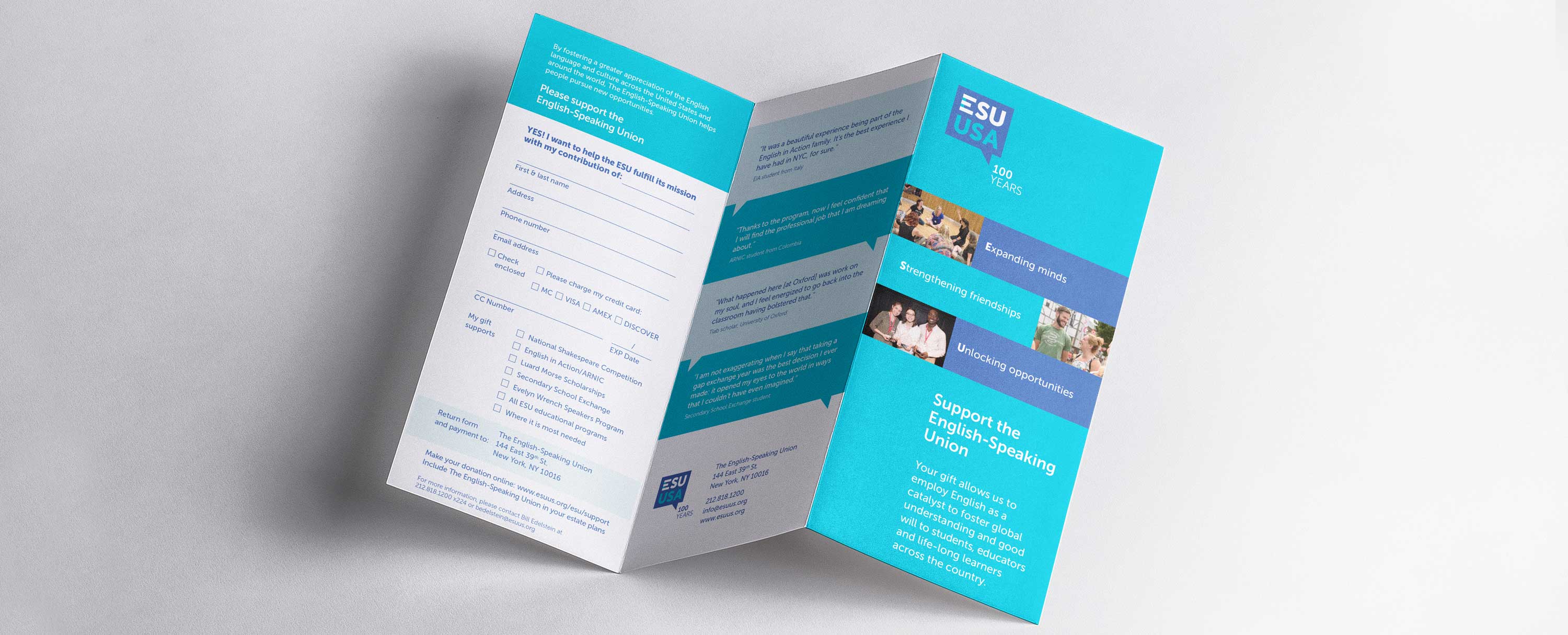 Trifold Brochure for the ESU Programs, Uses the New Blue and Turquoise Palette