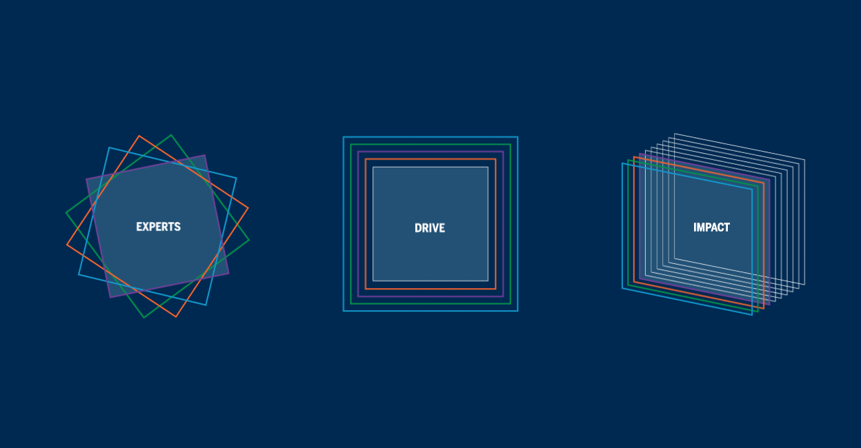 Animation of Multi-Colored Squares on a Dark Blue Background that Spin, Grow and Extrude