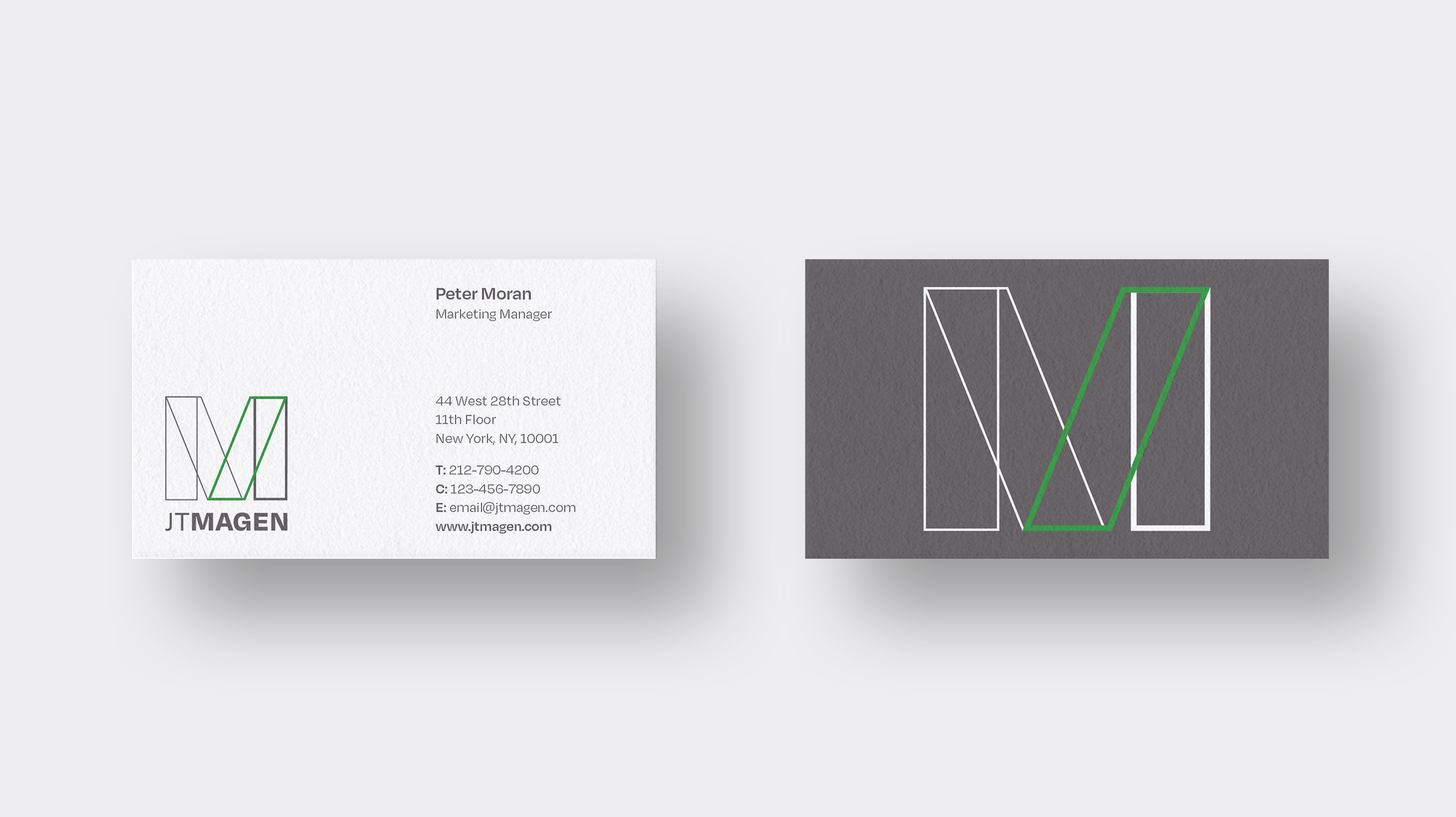 magen business card with logo on front and larger logo in grey on back