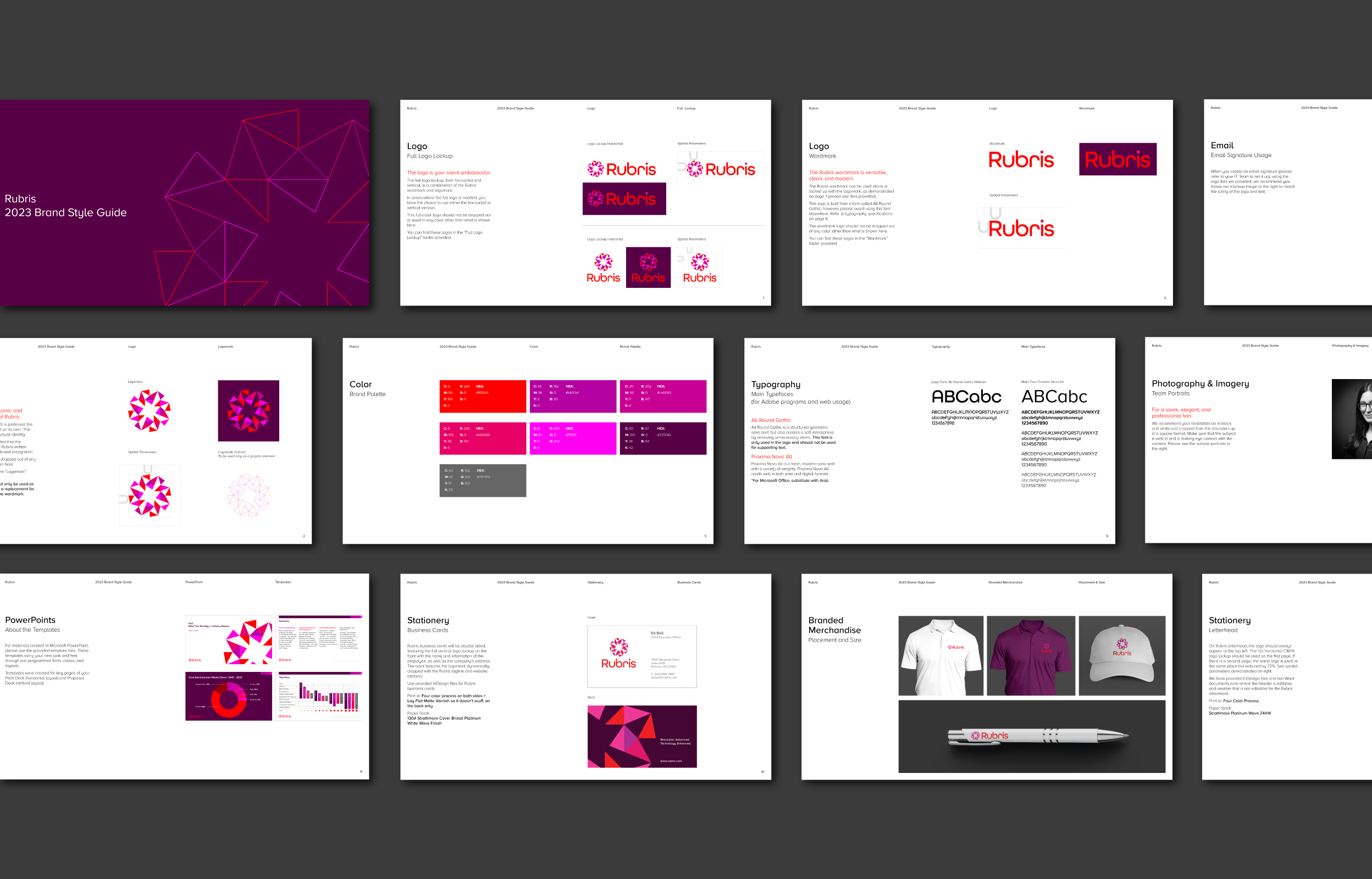 powerpoint slide with Rubris branding elements and color palette