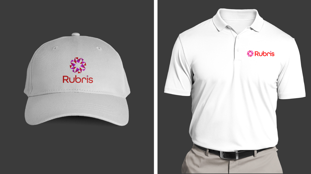 rubris logo on tshirt and hat