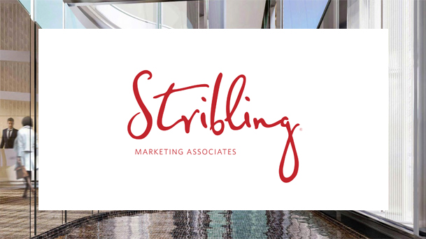 white rectangle over photograph. stribling marketing associated centered and written on top 