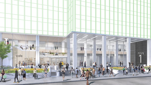 bottom of building is photograph and top is drawing