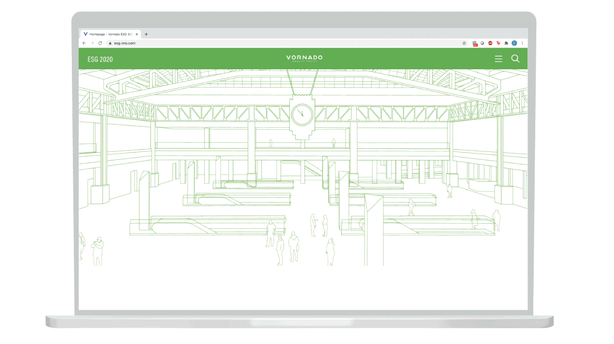 computer screen scroll of Vornado's new 2020 ESG website