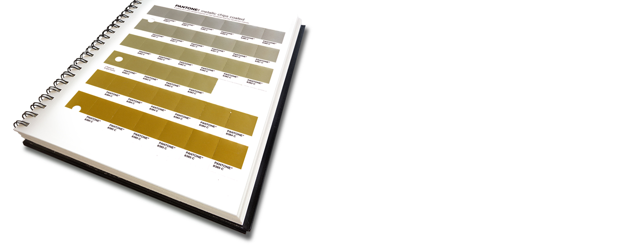 pantone book showing a page of gold swatches