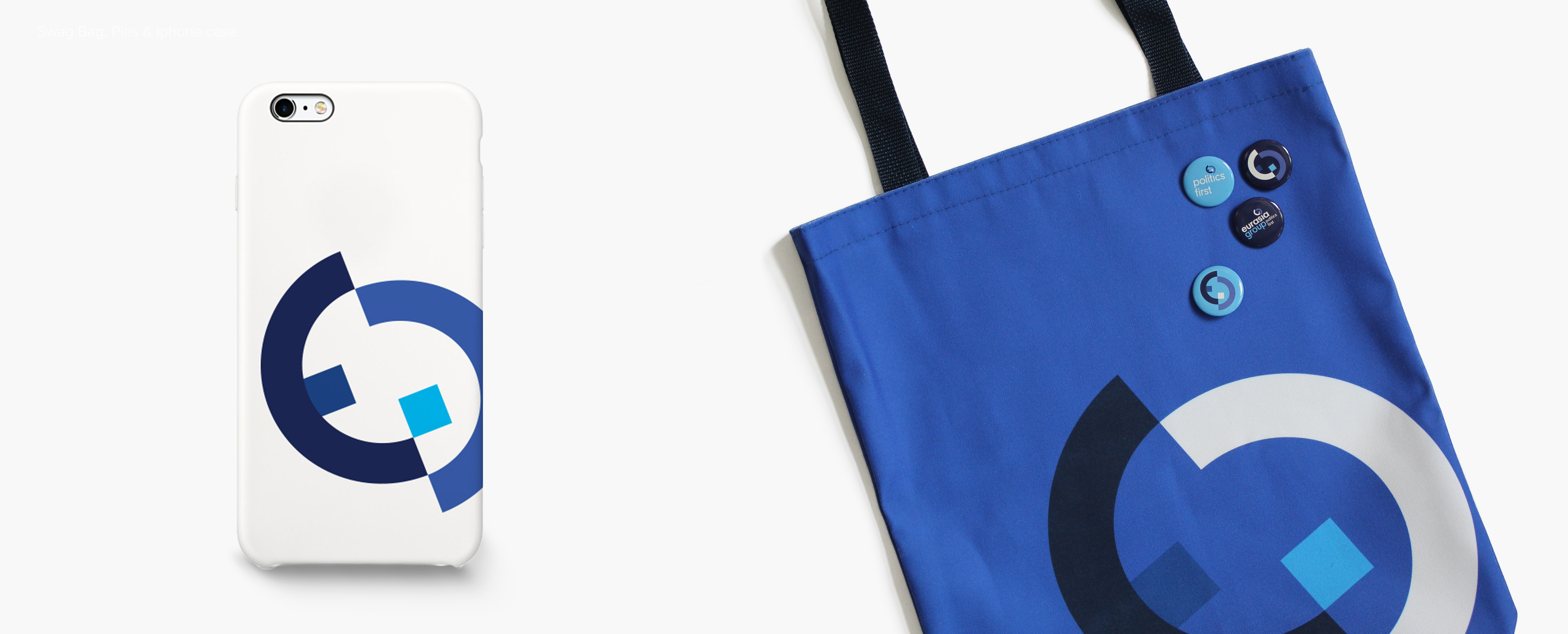 Eurasia Group branded tote bag and phone case
